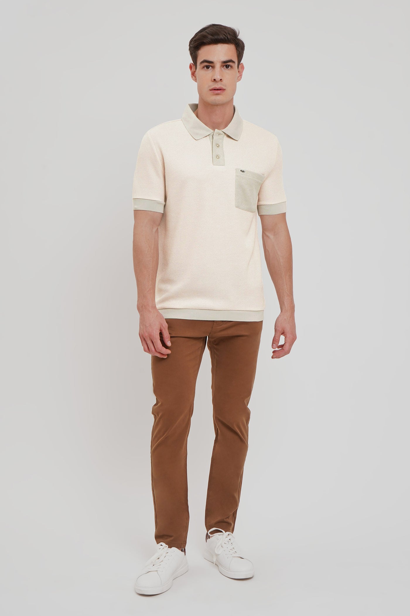 Premium Textured Polo With Contrast Pocket And Ribbing