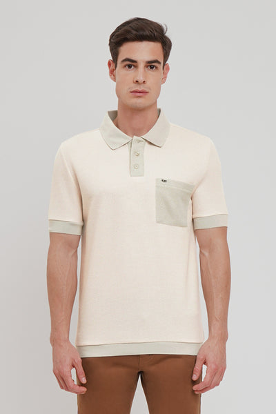 Premium Textured Polo With Contrast Pocket And Ribbing