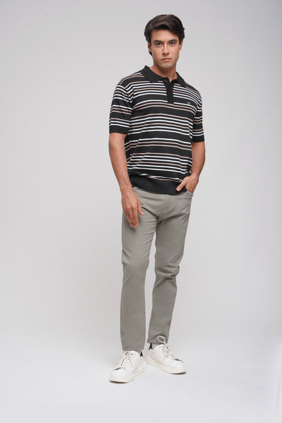 Textured Striped Polo With Hemband