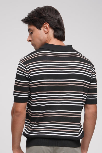 Textured Striped Polo With Hemband