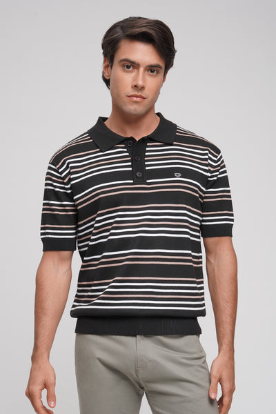 Textured Striped Polo With Hemband