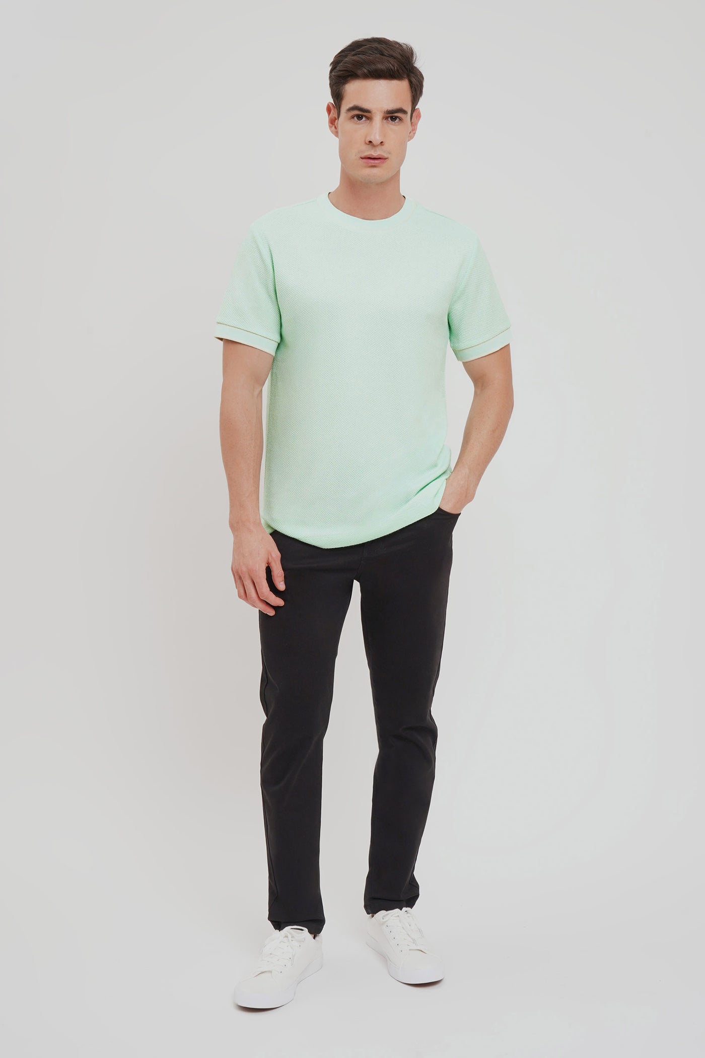 Regular Textured Tshirt With Contrast Tipping