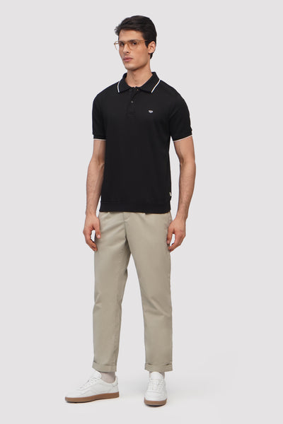 Boxy Fit Short Sleeve Polo Shirt With Tipping And Hemband