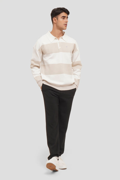 Wide Striped Flat Knit Polo Shirt