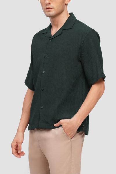 Textured Open Collar Short Sleeve Shirt