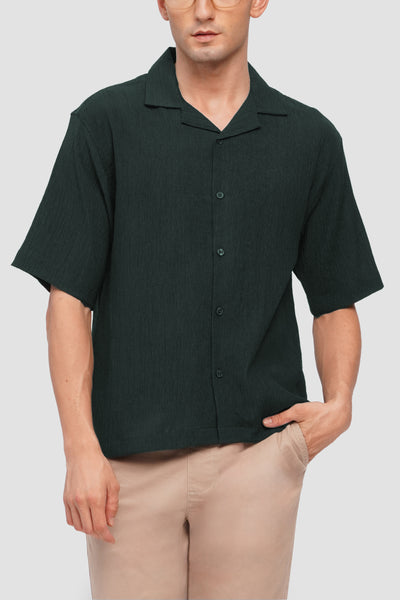 Textured Open Collar Short Sleeve Shirt