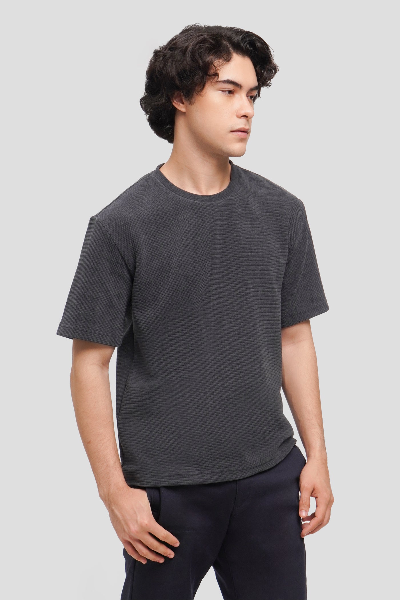 Textured Relaxed Crew Neck T-Shirt
