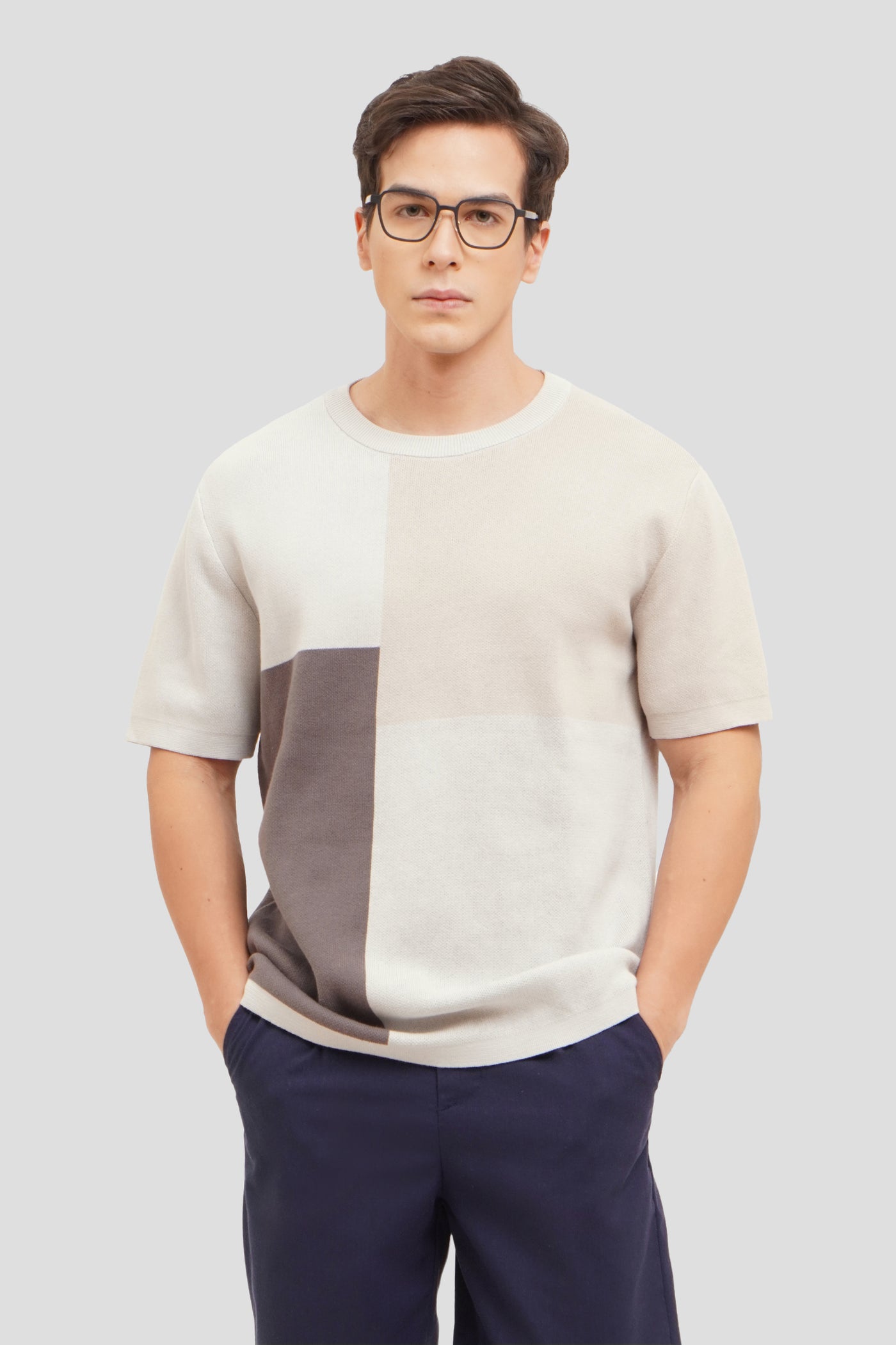Regular Fit Color Blocking Flat Knit T-Shirt