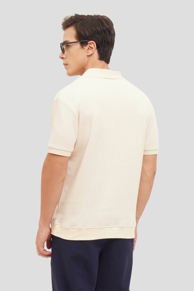 Textured Open Collar Short Sleeve Polo Shirt