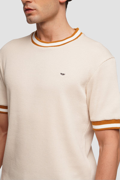 Textured T-Shirt With Contrast Ribbing