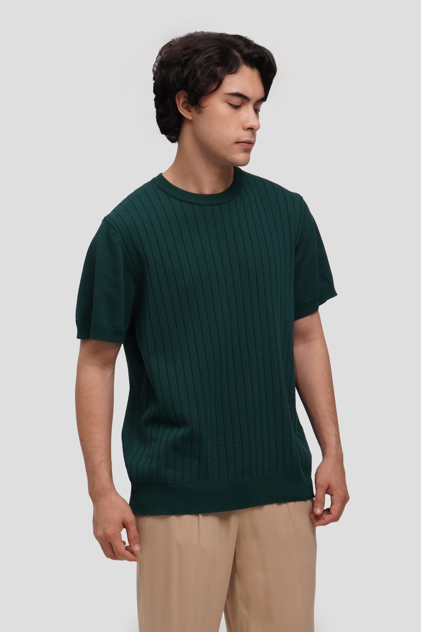 Textured Flat Knit T-Shirt With Hemband