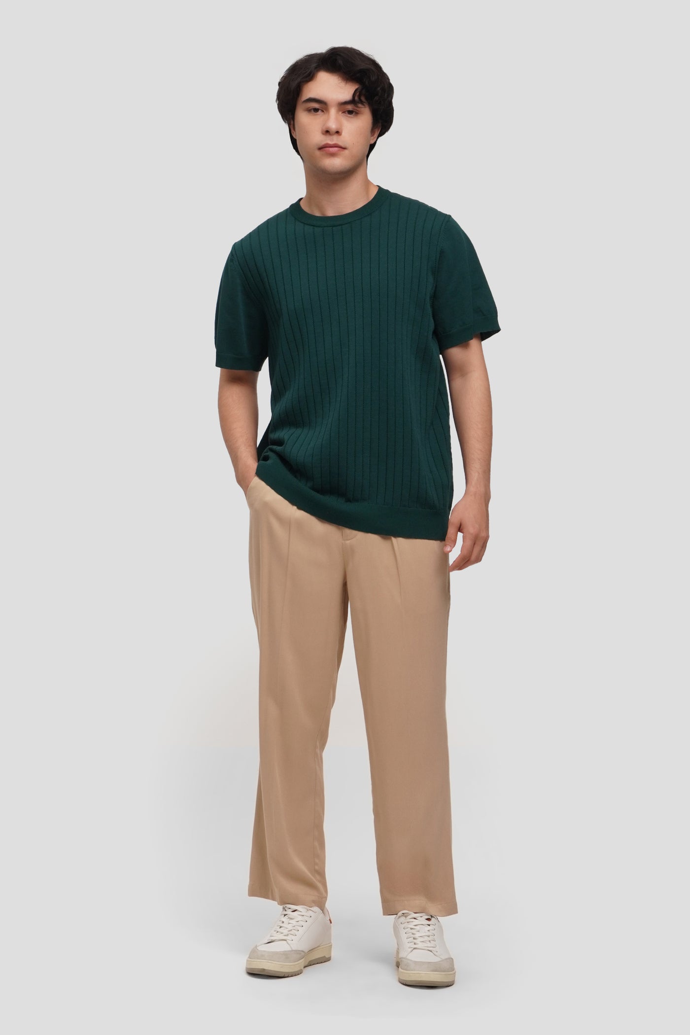 Textured Flat Knit T-Shirt With Hemband