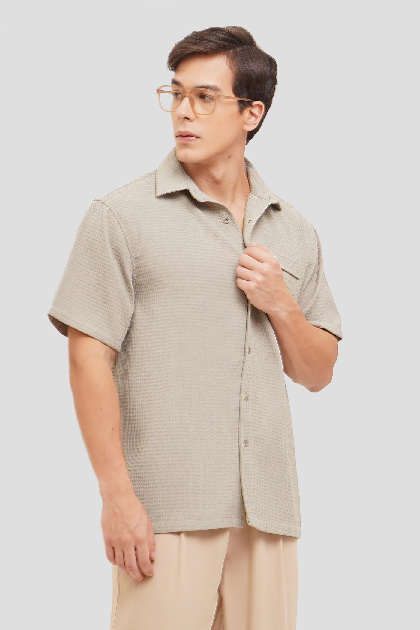 Textured Button Up Shirt With Pocket