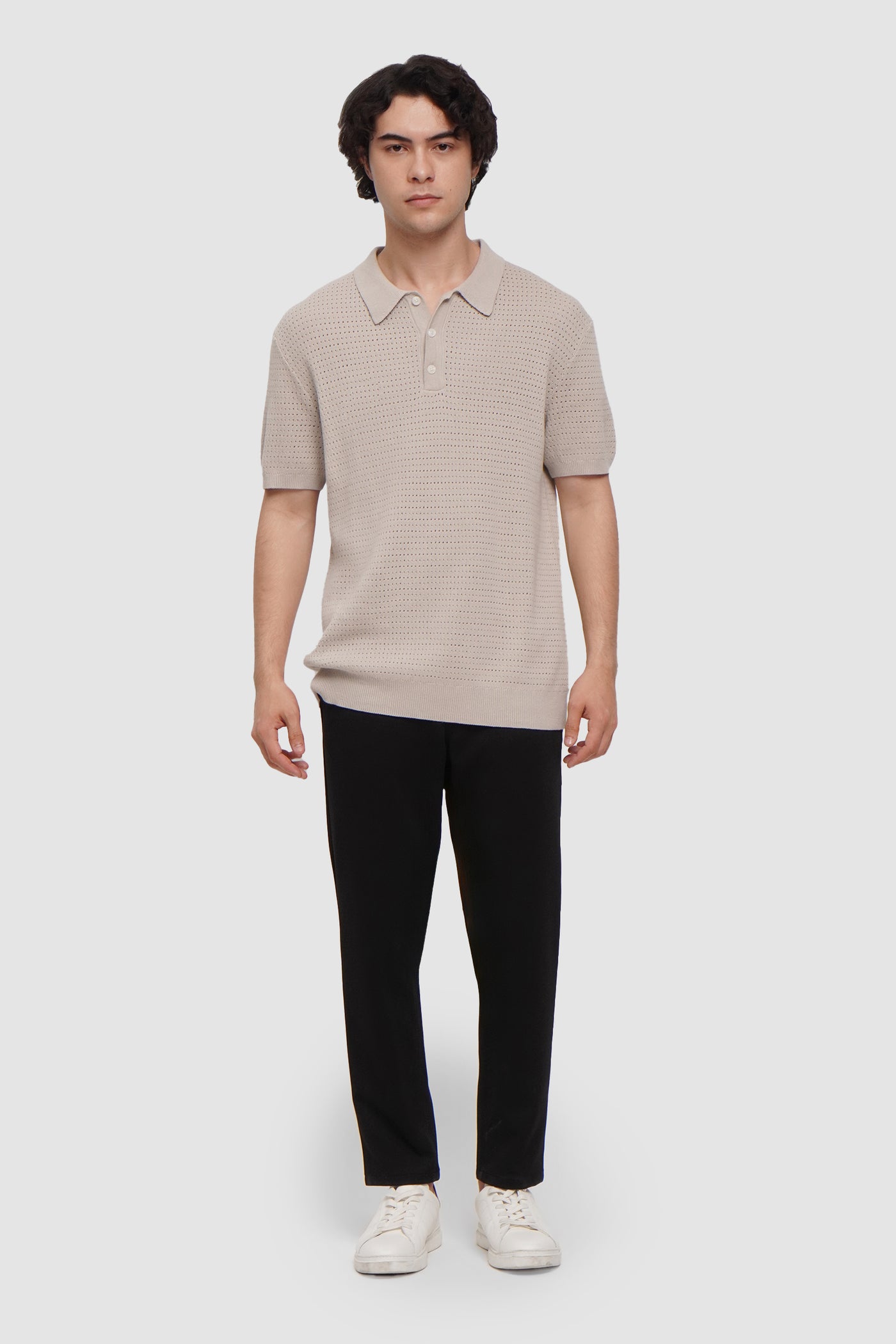 Textured Flat Knit Polo With Hemband