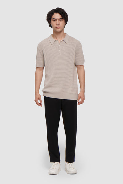 Textured Flat Knit Polo With Hemband