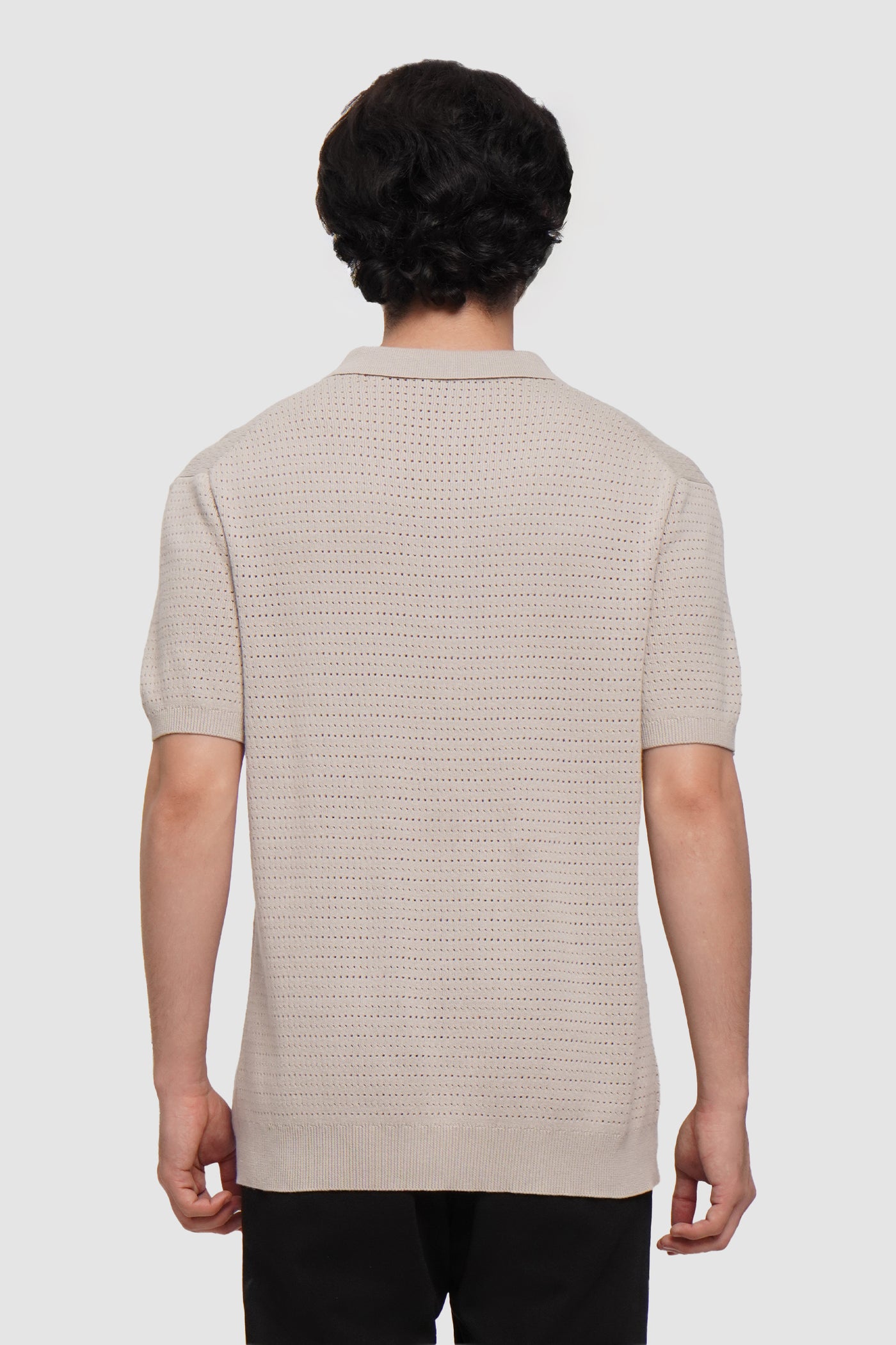 Textured Flat Knit Polo With Hemband