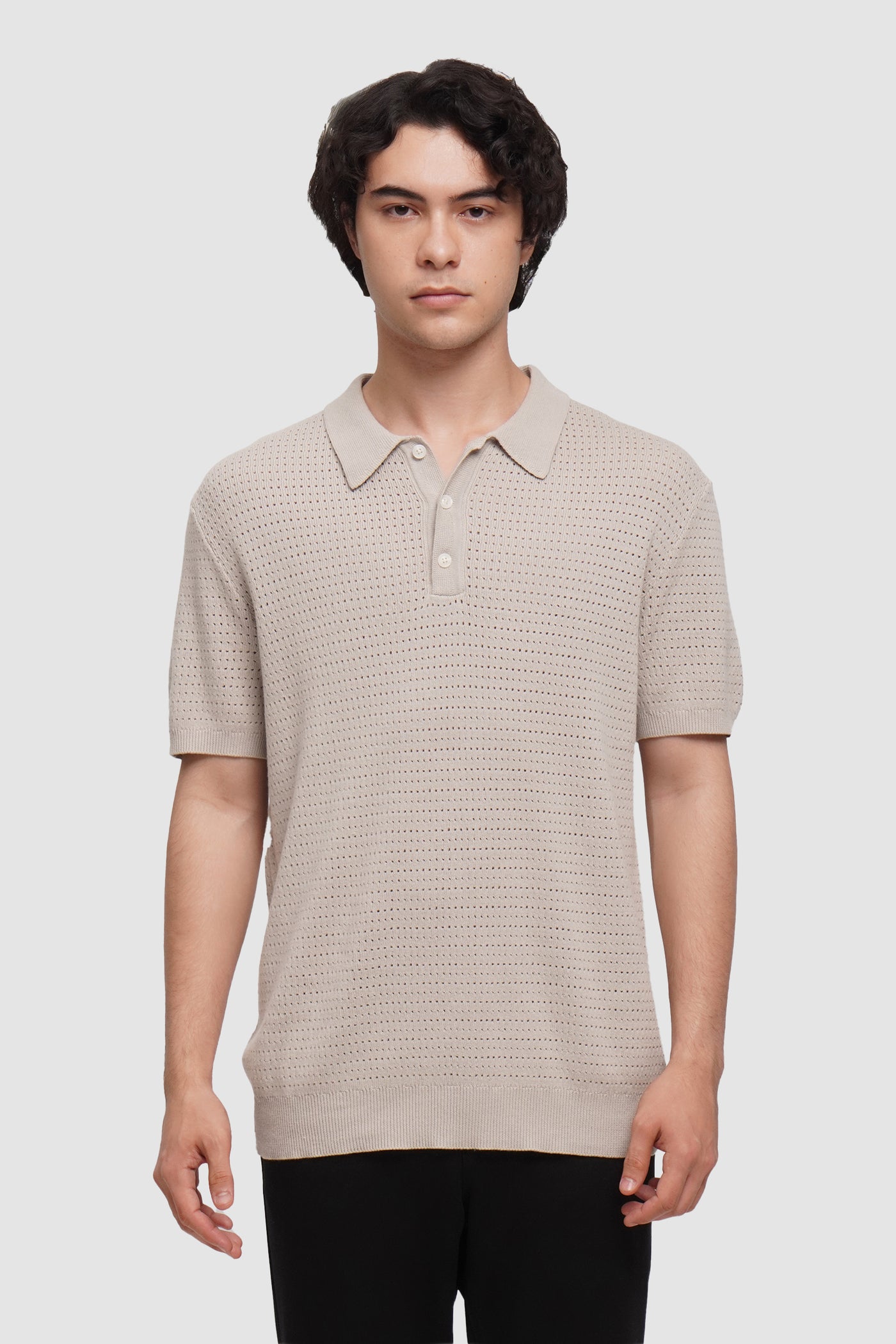 Textured Flat Knit Polo With Hemband