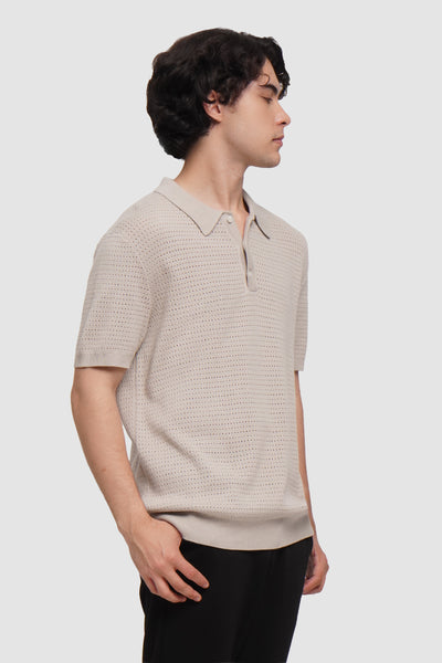 Textured Flat Knit Polo With Hemband