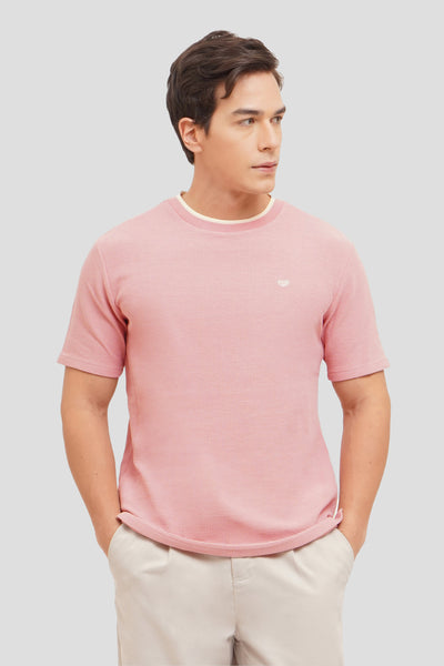Regular Fit Waffle T-Shirt With Embro And Contrast Tipping