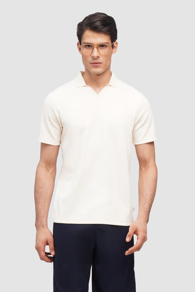 Textured Open Collar Polo