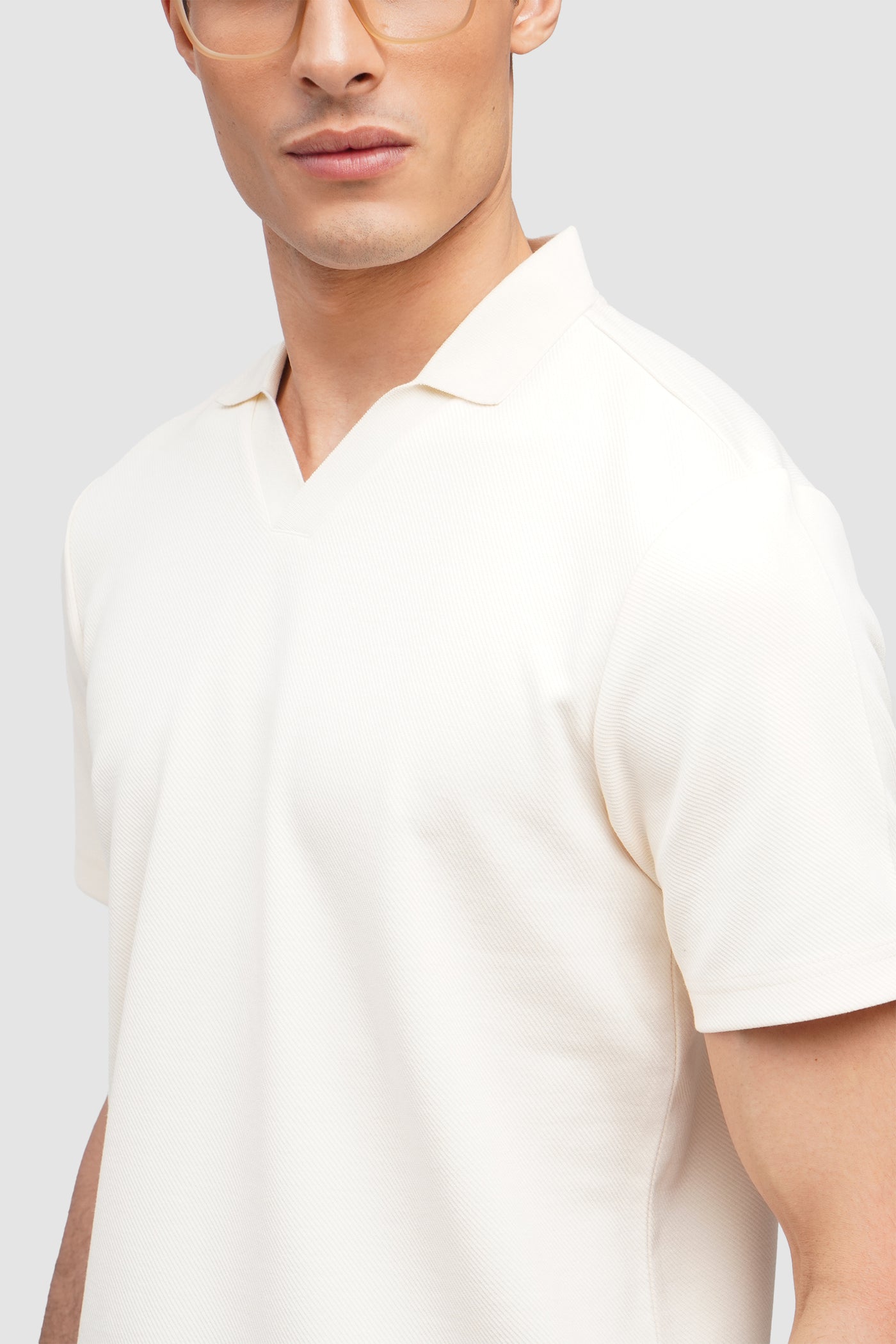 Textured Open Collar Polo