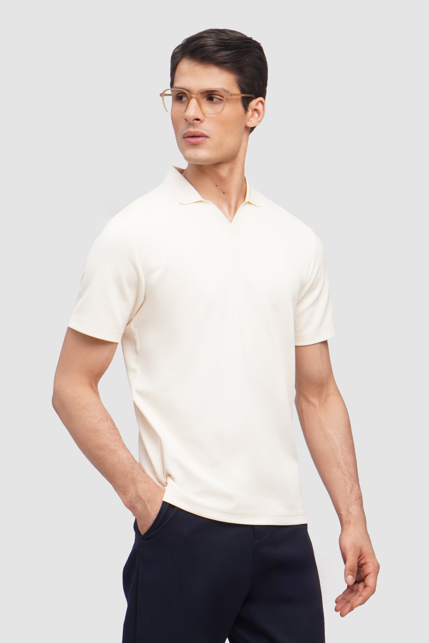 Textured Open Collar Polo