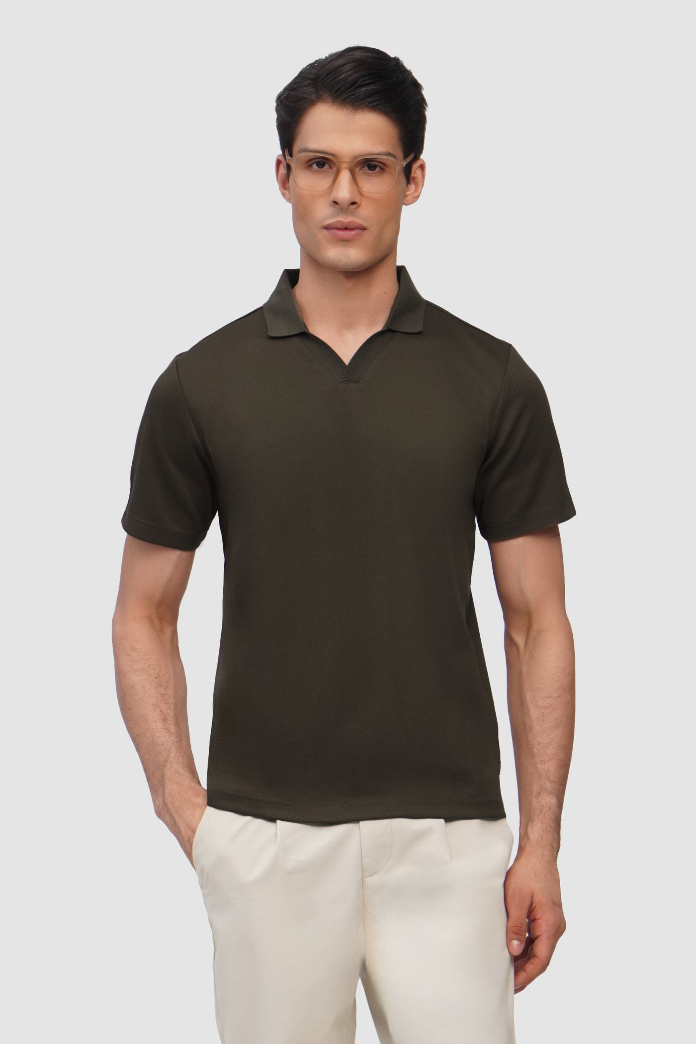 Textured Open Collar Polo