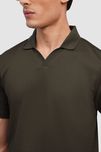 Textured Open Collar Polo