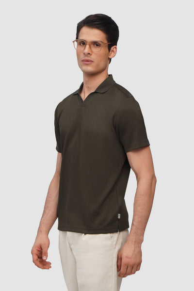 Textured Open Collar Polo