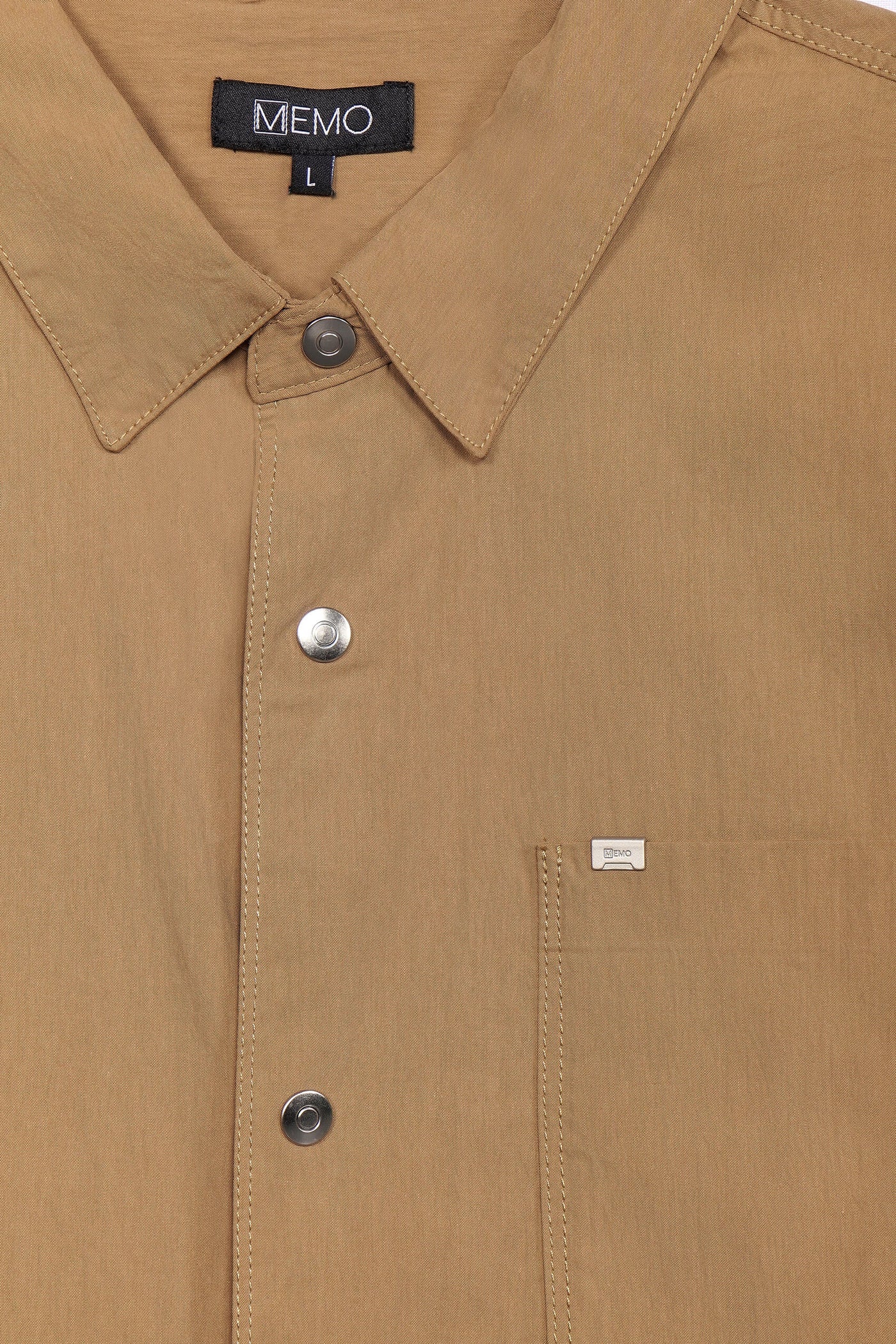 Boxy Fit Button Up Shirt With Stitching Detail