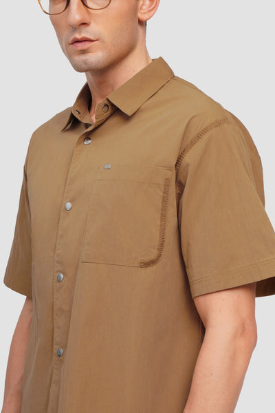 Boxy Fit Button Up Shirt With Stitching Detail