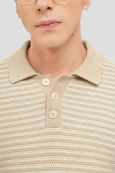Textured Knit Button Up Polo