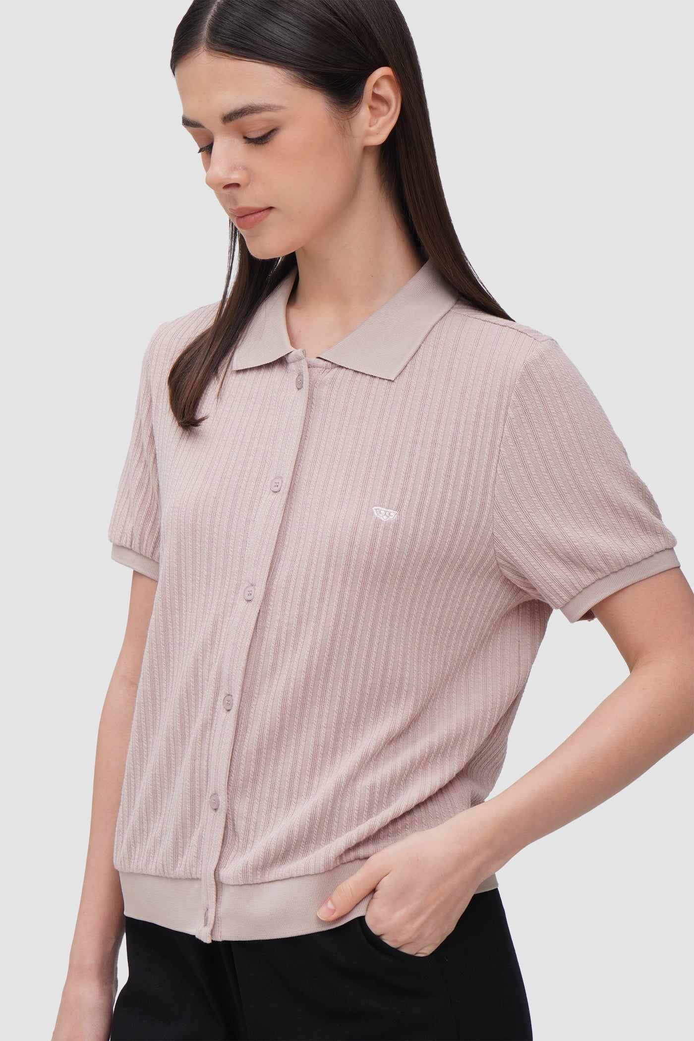 Women's Textured Button-Up T-Shirt