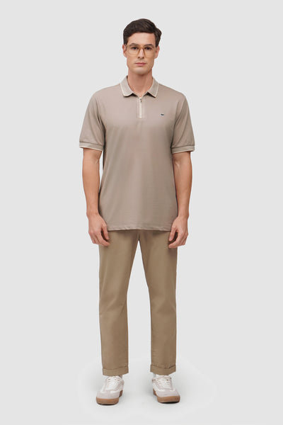 Zip-Up Polo Shirt with Tipping