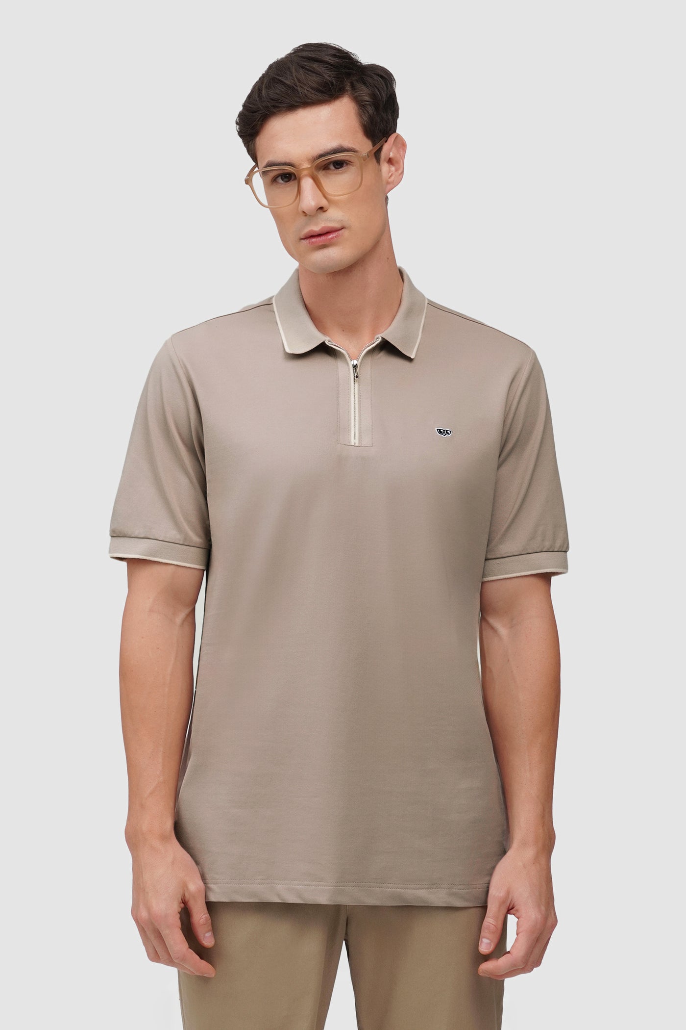 Zip-Up Polo Shirt with Tipping