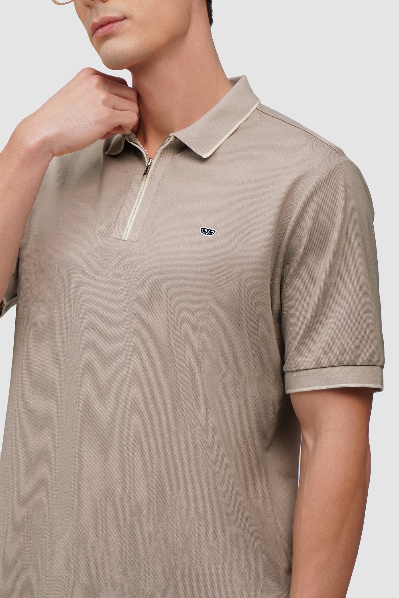 Zip-Up Polo Shirt with Tipping