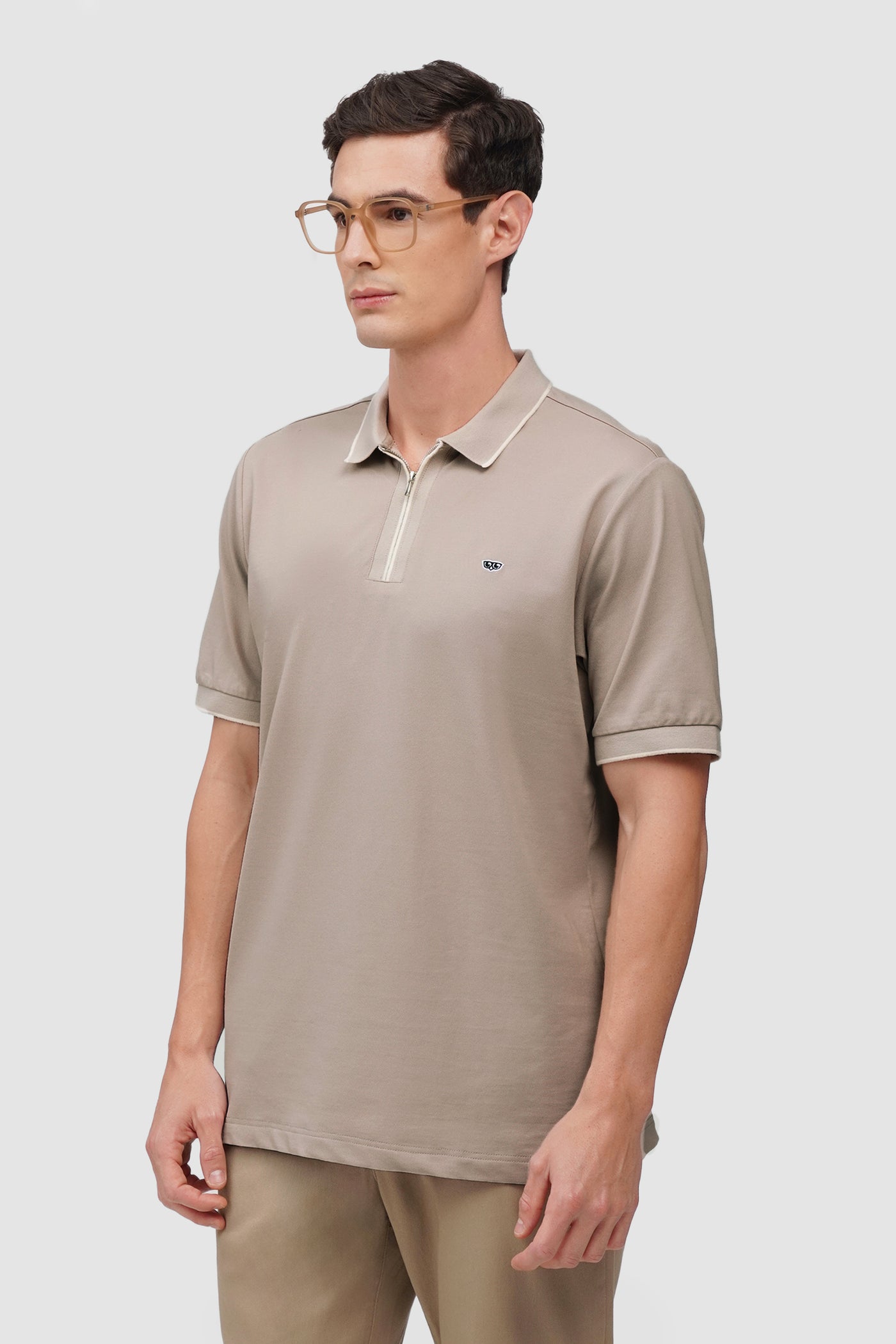 Zip-Up Polo Shirt with Tipping