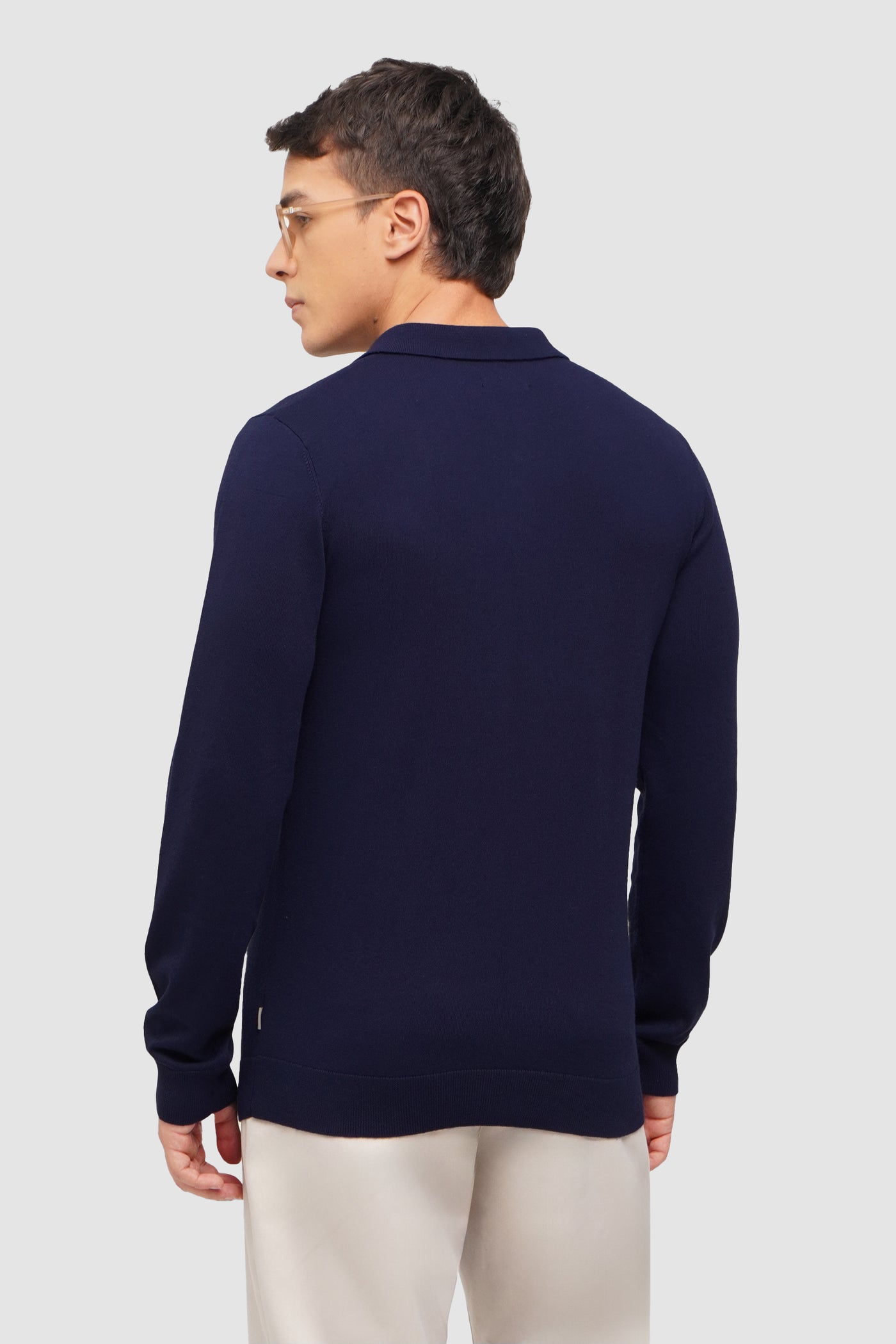 Flat Knit Long Sleeve Polo With Zip