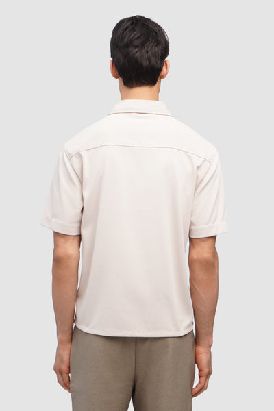 Relaxed Fit Short Sleeve Knit Overshirt With Snap Button Closure