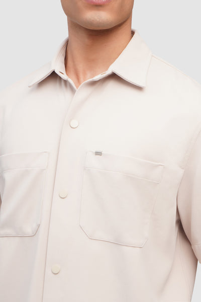 Relaxed Fit Short Sleeve Knit Overshirt With Snap Button Closure