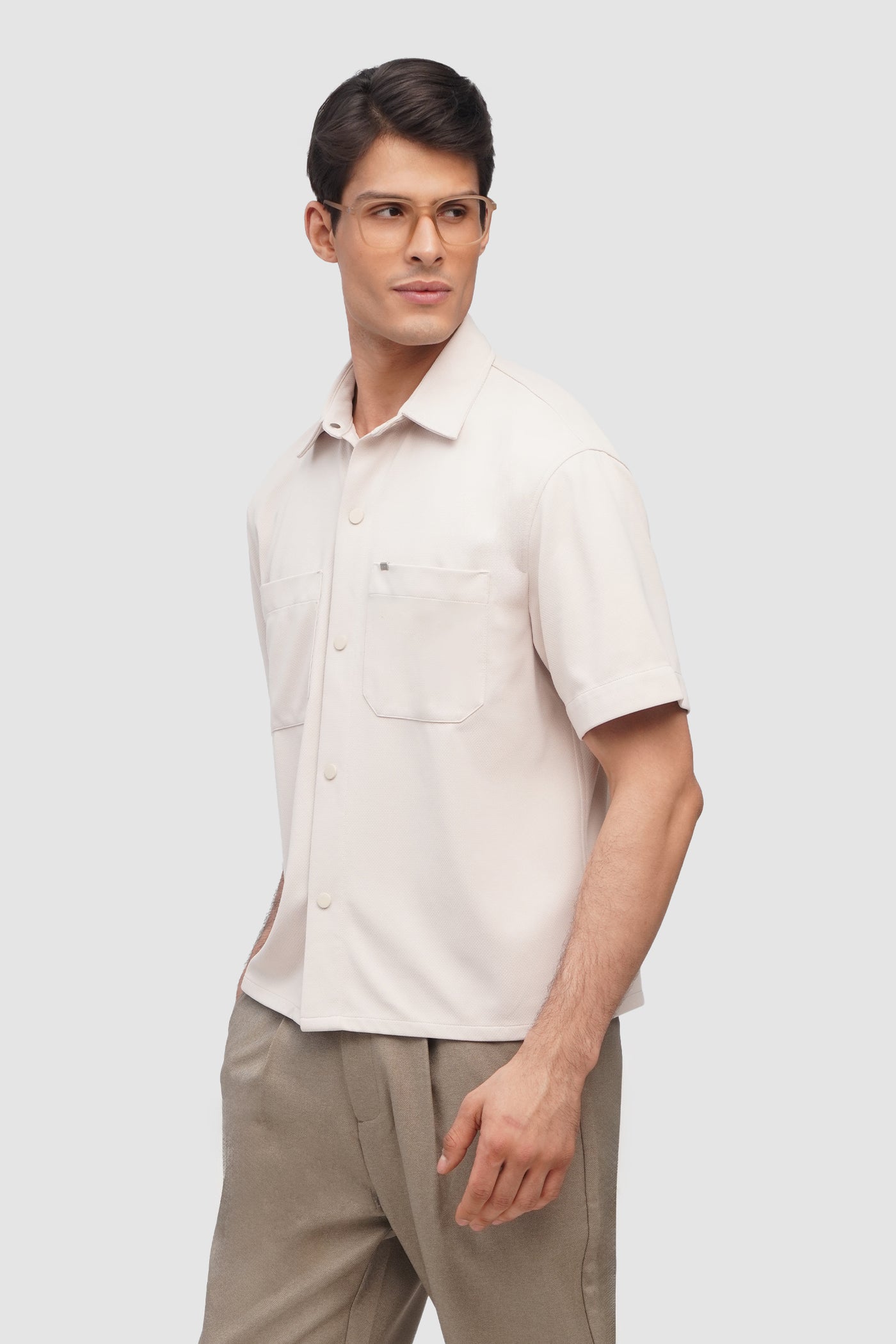 Relaxed Fit Short Sleeve Knit Overshirt With Snap Button Closure