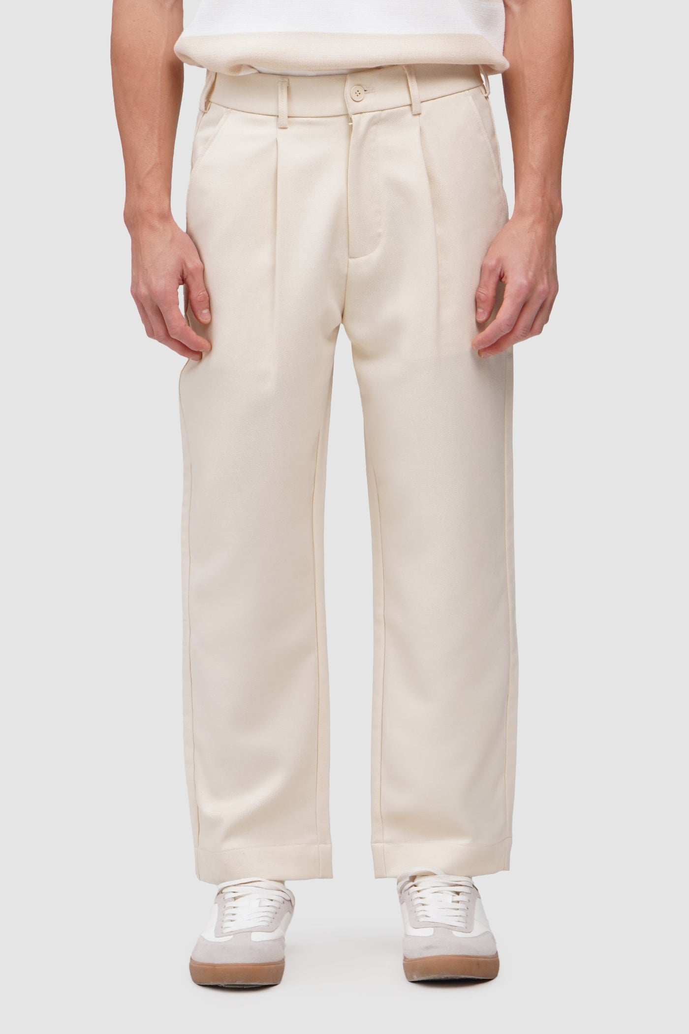 Tapered Chino Pleated Trousers