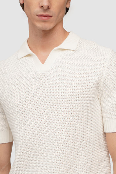 Flat Knit Textured V-Neck Polo