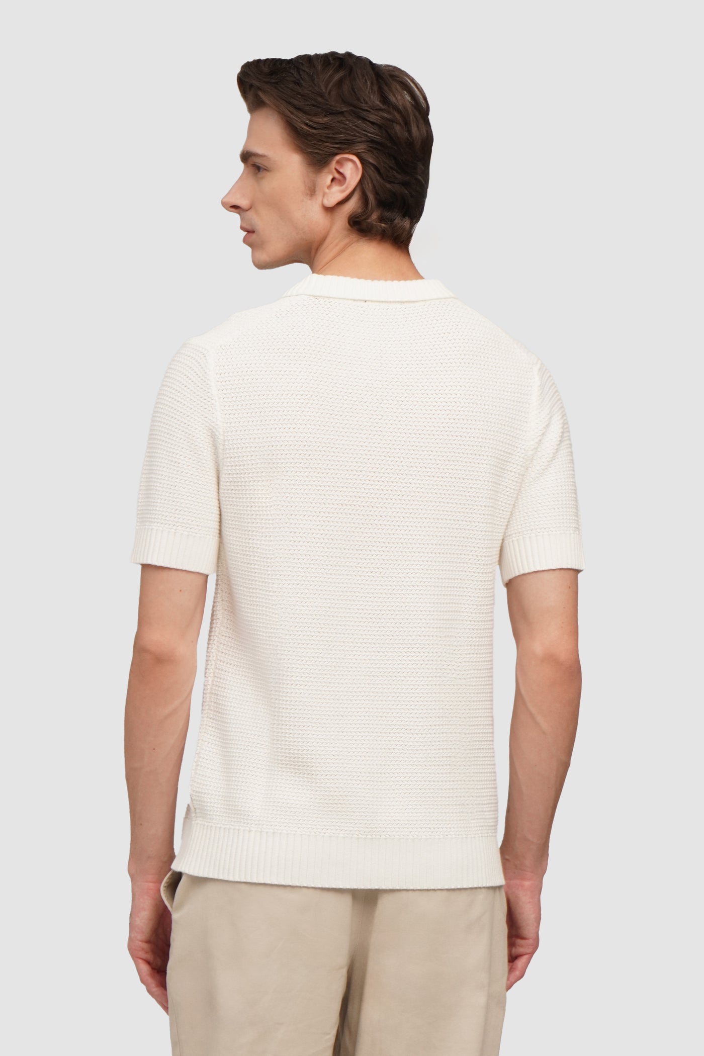 Flat Knit Textured V-Neck Polo