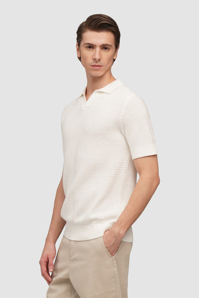 Flat Knit Textured V-Neck Polo