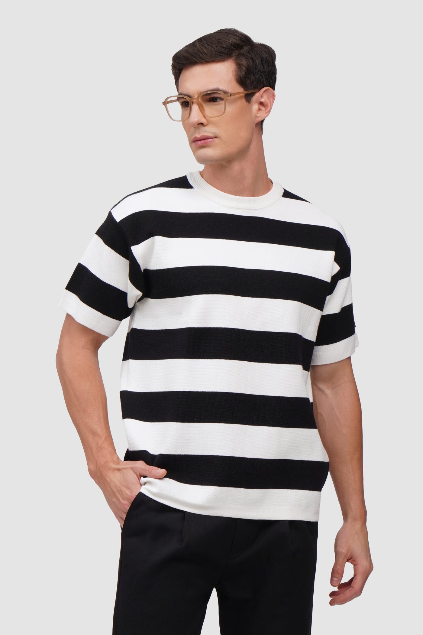 Men's Boxy Fit Striped Flat Knit T-Shirt