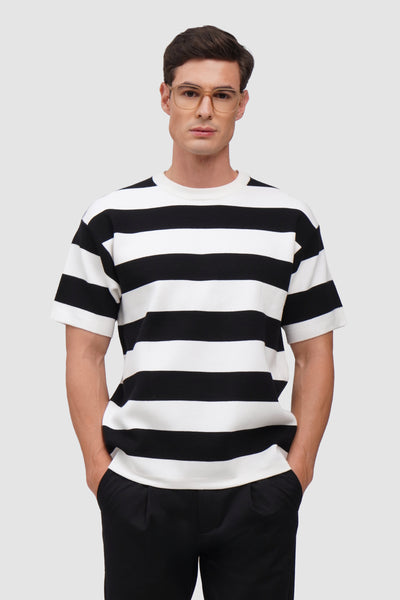 Men's Boxy Fit Striped Flat Knit T-Shirt