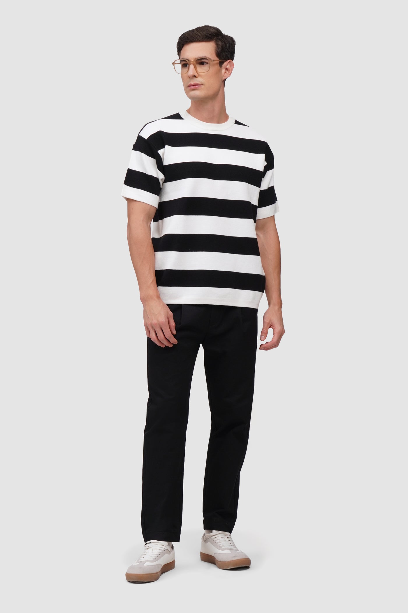 Men's Boxy Fit Striped Flat Knit T-Shirt