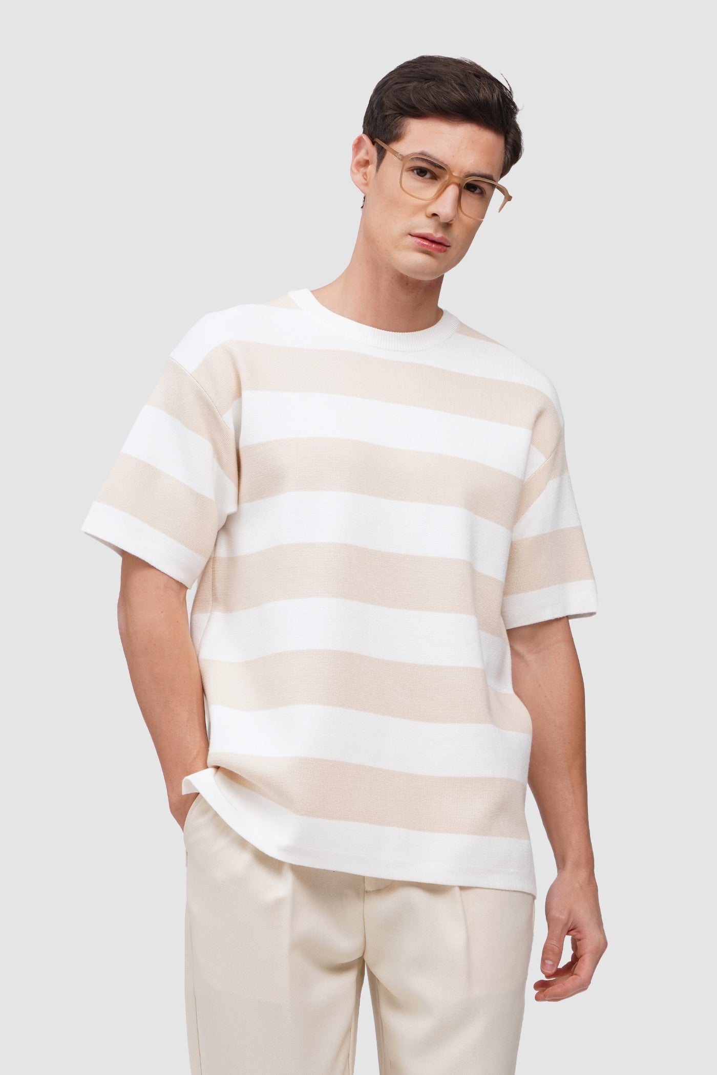 Men's Boxy Fit Striped Flat Knit T-Shirt