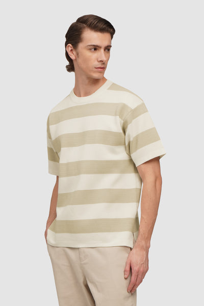 Boxy Fit Striped Flat Knit T-Shirt